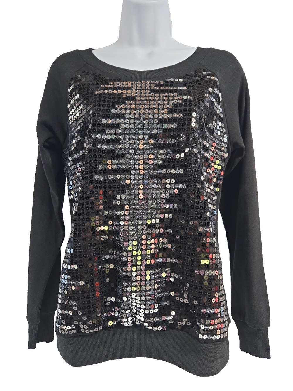 Bongo Womens Top Black Silver Sequined Long Sleeve Size Juniors S New